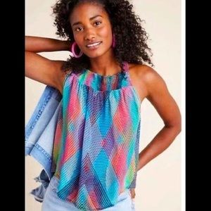 Anthropologie Conditions Apply Multicolored Diamond Print Tank Top Tie Back XS